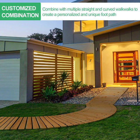 8 Ft Cedar Garden Pathway Roll Out Walkway For Patio And Beach Events leading to front entrance of modern house at sunset