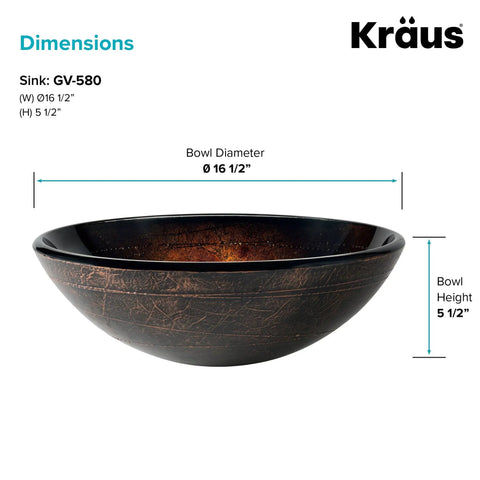 Side view of Round Copper Brown Glass Vessel Sink For Bathroom Sixteen And A Half Inch Above Counter Design Easy To Clean Smooth Interior