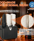 Commercial Glass Polisher And Bar Washer Delivers Crisp Spotless Shine With Smart Warm Air Blast Paired With Food Safe Bristles Handling Three Hundred Thirty Glasses Hourly A Total Hustle Saver For Busy Bars, showing food-grade antimicrobial brushes.