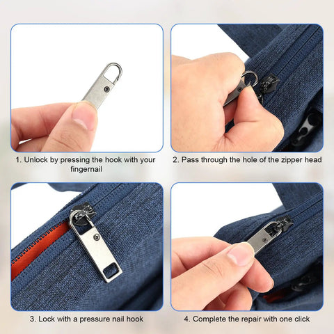 Detachable Metal Zipper Pull Replacement Kit With Six Heads And Six Extension Cords for quick DIY zipper fixes on the go