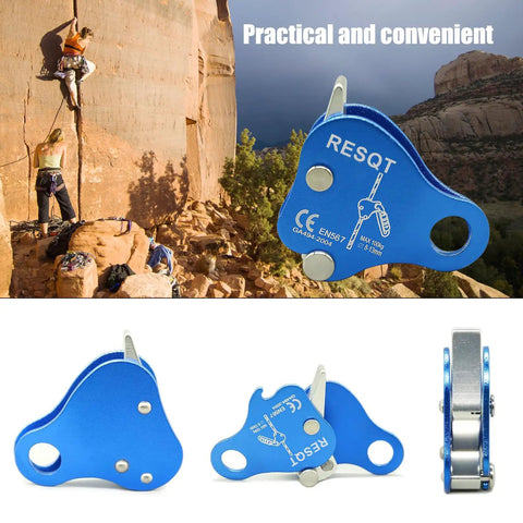 Rock Climbing Rope Grab And Belay Device For Mountaineering And Rescue, Pro Grade Lightweight Magnesium Alloy Ascender in blue