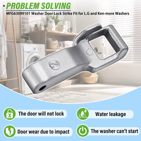 Door Lock Strike Replacement For LG And Kenmore Elite Front Load Washers Compatible With WM3050CW WM3600HVA WM3770HVA WM3170CW MFG63099101 Keeps Door Shut During Wash Cycle Easy DIY Washer Repair Part gray plastic strike