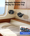 Top Shelf Magnetic Rechargeable Travel Fan For Golf Carts And Cruise Ships 10000Mah Battery, securely attached in cabin with strong magnets.