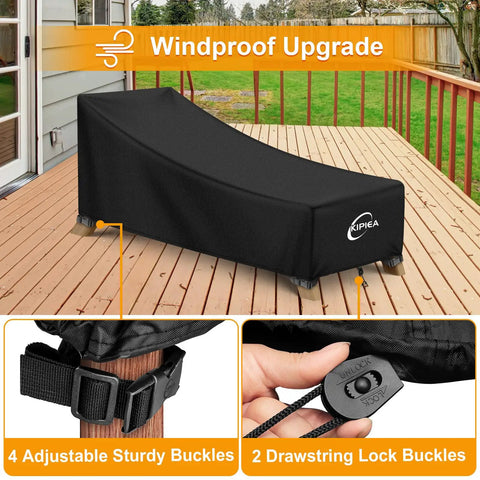Waterproof Patio Chaise Lounge Chair Cover For Outdoor Furniture, heavy duty protection with UV shield, on a deck