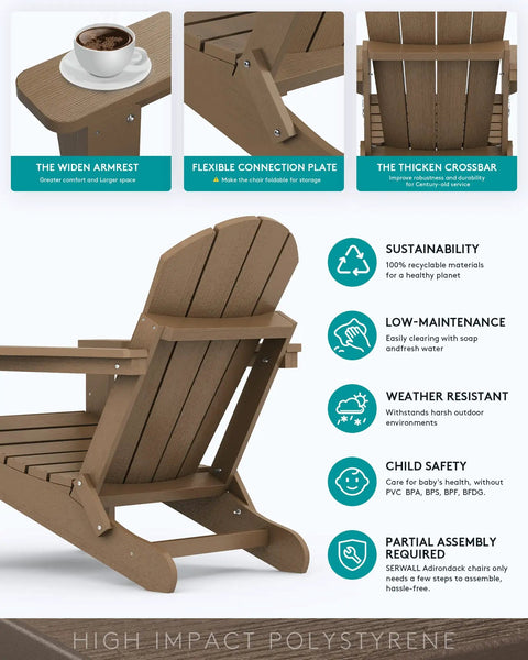 Foldable Adirondack Chair Set Of 2 With Built In Cup Holder Weather Resistant Space Saving Foldable Outdoor Chairs With Features Highlighted