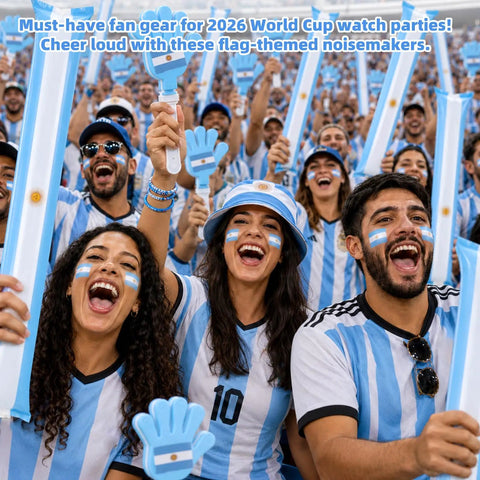 48 Pack Soccer Fan Noisemaker Set With 24 Inflatable Thunder Sticks And 24 Hand Clappers, fans cheering with Argentina flag gear