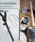 Rock Solid Router Edge Guide For Knockout Precision Cuts On DeWalt Fixed Base Compact Tools and Porter Cable Sub Bases, featuring easy disassembly and measurement scale.