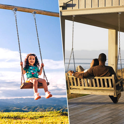 Beefy Heavy Duty Swing Hangers for Wooden Sets 360 Swivel Stainless Steel Hardware 1000 Pound Capacity Hammock Hanger, child on swing, porch