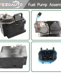 Rock Solid Upgraded Fuel Pump Assembly With Fitting And Adapter For Mercruiser 350 377 496 close-up view of black plastic assembly and connector.