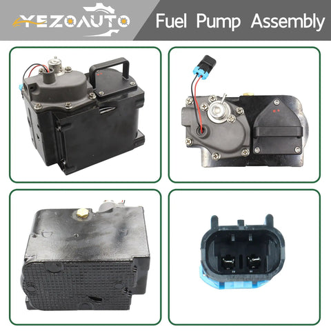 Rock Solid Upgraded Fuel Pump Assembly With Fitting And Adapter For Mercruiser 350 377 496 close-up view of black plastic assembly and connector.