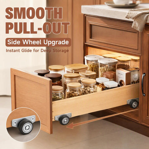 Image showing Twenty Pack Small Side Mount Caster Wheels With Silent Smooth Rolling Motion For Drawer Cabinet Upgrades in use.