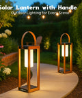 Rustic Solar Lantern For Outdoor Use With Portable Handle, 22 Inch Tall, illuminating garden pathway, farmhouse style