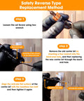 Instructional image showing safety reverse type replacement method with hex wrench steps for Adjustable Countersink Drill Bit With No-Wrench Depth Stop, 3-Level Depth Adjustment, Tungsten Carbide Tip, Anti-Scratch Stopper, Woodworking Drill Bit Set For A Clean Finish, 5/32 By 25/64 Inch.