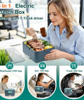 Woman using Electric Lunch Box For Adults, 100W 3.5L Two-Layer Heated Food Warmer With 304 Stainless Steel, 3-In-1 Fast Heating, Grey