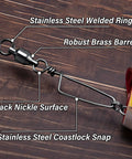 30 Pack Fishing Snap Swivels With High Strength Ball Bearing Swivel, Stainless Steel Coastlock Snaps, Black Nickel Coating, Built To Last In Freshwater And Saltwater, Corrosion Resistant, Size Four, black nickel snap swivel with lure