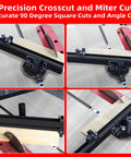 Professional Portable Miter Gauge For Table Saw With 18 Inch Fence, showing precise crosscut and miter cut setup for accurate woodworking.