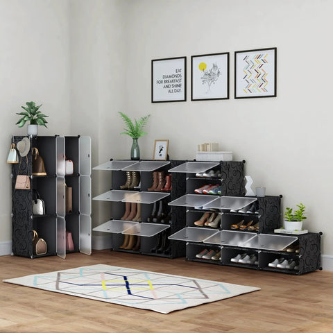 Clean Six Tier Shoe Rack Organizer Stores Twenty Four Pairs Modular Closet Storage Cabinet Sneakers Slick Sturdy Stackable Space Saving Game Changer Home Setup