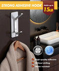 Heavy Duty Stainless Steel Self Adhesive Hooks 15lb Pack of 5 Double Hook Design for Coat Towel Robe No Drill Door Hanger Waterproof Rustproof