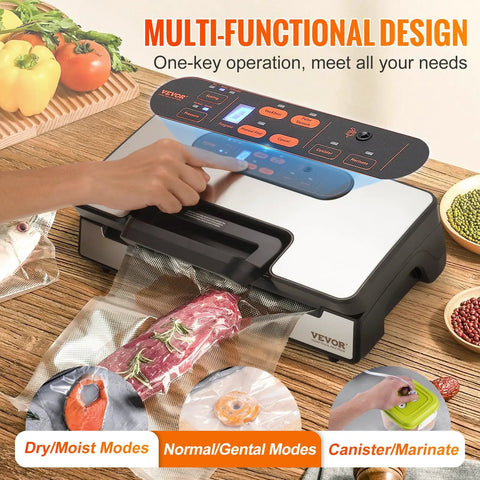 Killer Suction 90Kpa Dual Pump Vacuum Sealer Machine Keeps Grub Fresh With Easy Auto And Manual Settings Built In Plastic Bag Cutter And External Hose for sealing meats and fish.