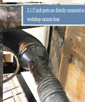 Installed 4 Inch To 2-1/2 Inch Dust Hose Reducer Attachment No Fuss For Easy Dust Collection, connecting hoses.