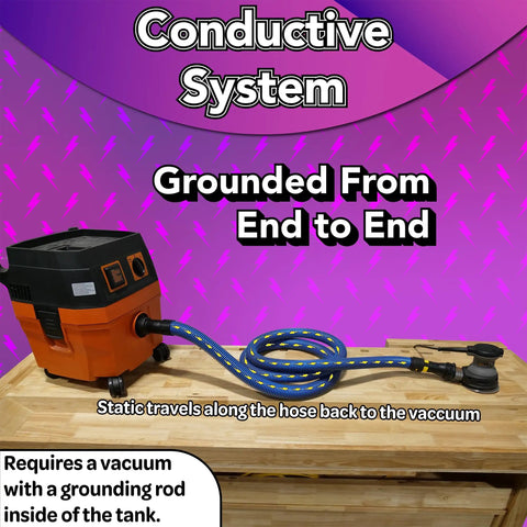 10 Foot Anti Static Vacuum Hose for Shop Vacuums with Expanded Multi Brand Tool Adapter Set connected to vacuum