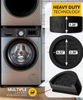 Go To Ultra Low Profile Anti Vibration Pads for Washing Machines and Dryers 4 Pack Rubber Mats, dimensions and features shown.