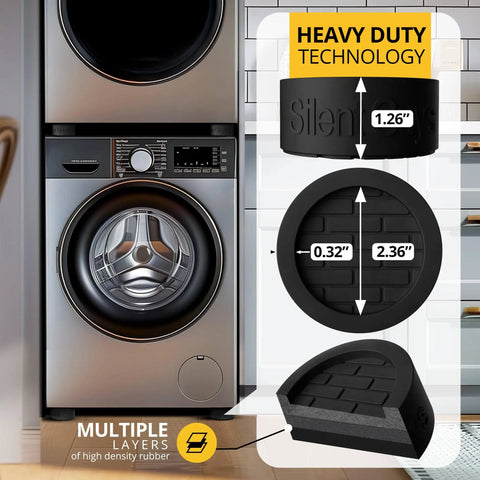 Rugged Anti Vibration Pads For Washing Machine Set Of Four Universal Floor Grips With Noise Reduction And Vibration Control To Stop Shakes On All Floors Durable Heavy Duty Laundry Room Accessories, black rubber pad size 1.26" x 2.36"