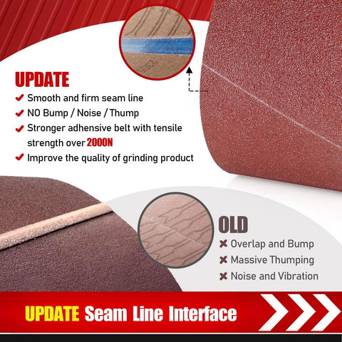 Close-up of 3 By 21 Inch Sanding Belt Set Pro Grade Aluminum Oxide with updated smooth seam interface detail