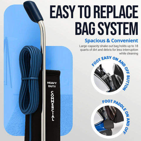 Heavy Duty 12 Inch Commercial Vacuum Cleaner With Shake Out Bag For Carpets And Hard Floors Features Lightweight Chrome Hood And Auto Height Adjustment High Speed Brush Roll That Slams Dirt Like A Boss Perfect For Busy Shops And Offices