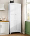 Badass Heavy Duty Metal Storage Cabinet With Two Doors And Four Expansive Shelves, Slick White Farmhouse Pantry Organizer For Kitchen.