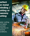 Worker using High Torque Angle Grinder With Electronic Variable Speed, 13.5 Amp, 2800 To 9600 RPM for metal cutting