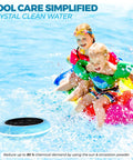 Children playing in pool with Sun Powered Pool Ionizer With Latest Solar Tech And Long Lasting Anode floating on water
