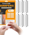 Straight Up Tough Wall Bumpers Eight Piece Pack Rock Solid Adhesive with clear polyurethane strips in hands for easy install.