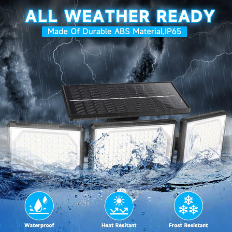 Solar Powered Outdoor Security Lights Waterproof With Motion Sensor And Remote 270 Degree Wide Angle Flood Lighting in storm