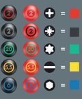 Diagram of screwdriver handle colors and hex shapes for Kraftform Plus 4mm Hex Plus Professional Screwdriver With 3 Inch Shaft And Ergonomic Multi Component Handle For Comfort And A Grip That Fits Your Hand For Quick Torque Transfer Hex Plus Technology Preventing Screw Rounding