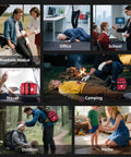 Various uses of 520 Piece Premium First Aid Kit For Home Car Travel Camping Hiking And School in different emergency scenarios.
