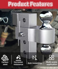 Mounted towing hitch with clevis pin, part of 144 Piece Clevis Pin And Cotter Pin Kit With 15 Sizes Zinc Plated Flat Head Pins R Clips Hair Pin Assortment For Automotive Repair Machinery And DIY Projects Durable Spring Steel Construction, showing carbon steel and corrosion resistance features