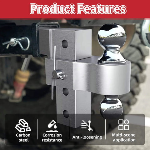 Mounted towing hitch with clevis pin, part of 144 Piece Clevis Pin And Cotter Pin Kit With 15 Sizes Zinc Plated Flat Head Pins R Clips Hair Pin Assortment For Automotive Repair Machinery And DIY Projects Durable Spring Steel Construction, showing carbon steel and corrosion resistance features