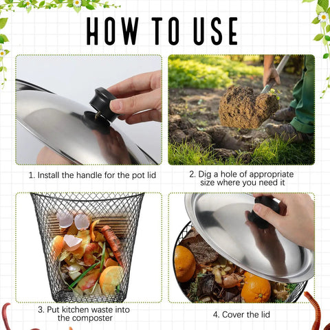 Instructions for 4 Pack Inground Worm Composters With Lids For Outdoor Use 9.1 By 9.1 By 5.9 Inches Turn Kitchen Scraps Into Rich Soil