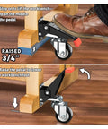 4 Pack Workbench Casters Kit With Retractable Heavy Duty Wheels 660 Lb Capacity showing foot pedal operation