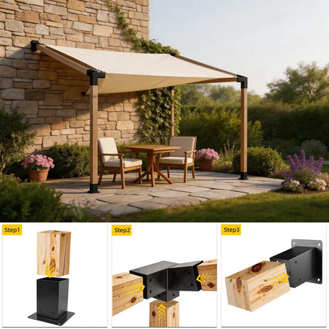 30 Degree 3-Way Pergola Bracket Kit For 4x4 Posts DIY Slant Roof Post Brackets And Post Base Heavy Duty Wood Post Supports For Pavilions Gazebos Porches Cabins 6 Pack