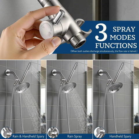 Solid Metal Shower Arm Diverter With Holder For Handheld And Fixed Shower Heads 3 Way Universal Diverter System G Half Inch Thread