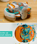 Dusty Robot Vacuum Cleaner STEM Kit Build Your Own Desktop Robotic Vacuum With Sensors Smart Navigation Edge Tracking And Movable Probe Arm Kid Friendly Educational Toy For Ages Eight Plus Or Adults, orange and white