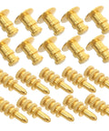 24 Pack Zinc Alloy Dowel Pins, Table Leaf Alignment Connectors, golden heavy duty metal fasteners for furniture setup.
