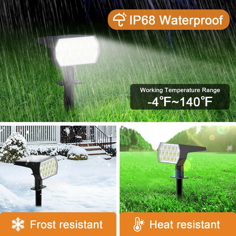 Solar Spot Lights Outdoor 6 Pack 65 LED Garden Pathway Lights IP68 Waterproof Walkway Yard Driveway 3 Modes Cool White lighting
