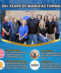Adios! professional blue spray dye marker; group photo on a blue promotional banner with a team and circular icons