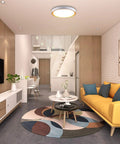 Bright living room illuminated by LED Flush Mount Ceiling Light 3000K Warm White, showcasing modern decor and 16.5 inch round fixture.