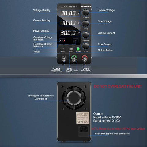 Variable DC Power Supply 30V 10A Benchtop Pro-Grade Regulated Switching Power Supply With On Off Output Switch High Precision