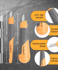 41-Piece Hobby Knife Set For Modeling And Crafting with three precision knives showing handle detail and replaceable blades.