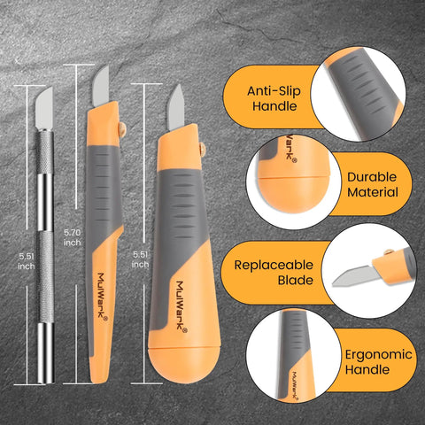 41-Piece Hobby Knife Set For Modeling And Crafting with three precision knives showing handle detail and replaceable blades.